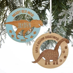 Personalized Wood Dinosaur Kids Christmas Ornament