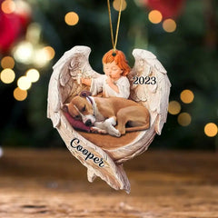 Personalized upload your sleeping dog or sleeping cat photo cherub acrylic ornament print