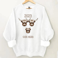 2024 Highland Cow Family Sweatshirt - Farmhouse Christmas Theme, Rustic Personalized Shirt for the Holidays