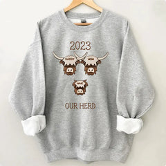 2024 Highland Cow Family Sweatshirt - Farmhouse Christmas Theme, Rustic Personalized Shirt for the Holidays