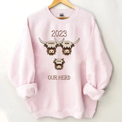 2024 Highland Cow Family Sweatshirt - Farmhouse Christmas Theme, Rustic Personalized Shirt for the Holidays