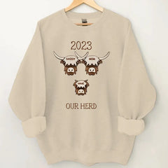 2024 Highland Cow Family Sweatshirt - Farmhouse Christmas Theme, Rustic Personalized Shirt for the Holidays