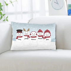 Personalised Family Snowman Cushion Throw Pillow Cover with Names Christmas Thanksgiving Day Decor for Home Farmhouse Sofa Couch