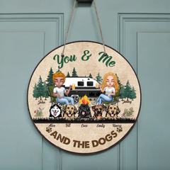 Custom Personalized Camping Wood Sign - Up to 5 Dogs - Gift Idea for Couples/Camping Enthusiasts/Dog Lovers - You and Me and Dogs