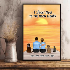 I Love You to the Moon and Back, Couple with Dog/Cat - Personalized Gifts Custom Poster for Couples, Nurse Gifts, Police Officer Gifts