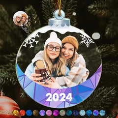 Custom Photo Besties Sisters Family Snowflakes - Personalized Custom Shaped Acrylic Ornament (1)